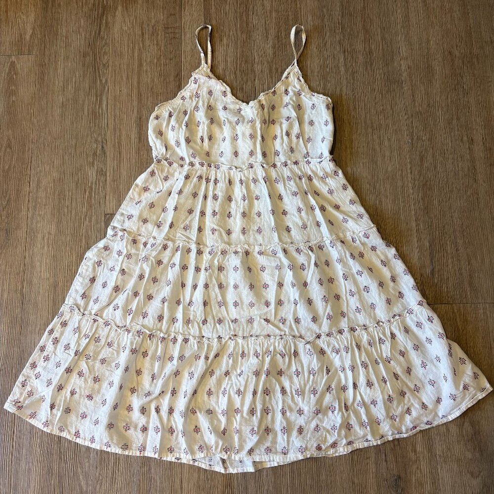 SIM & SAM Boho Midi Dress - White with Geometric Print - Size L - Picture 2 of 6